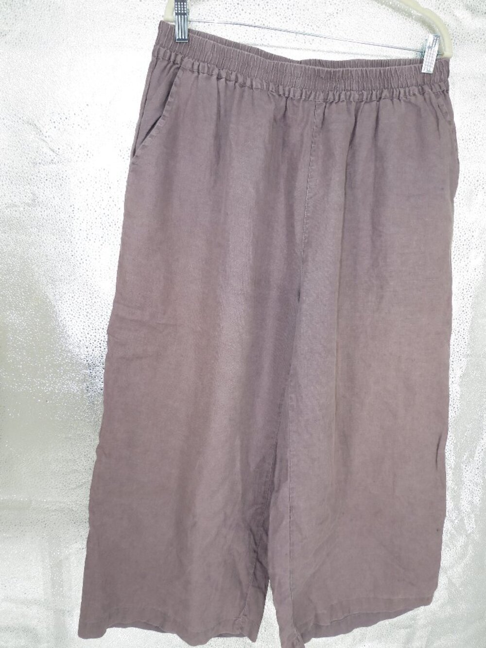 Ecupper %100 Linen Wide Leg Cropped Pants Women's 2XL Gray Pull On